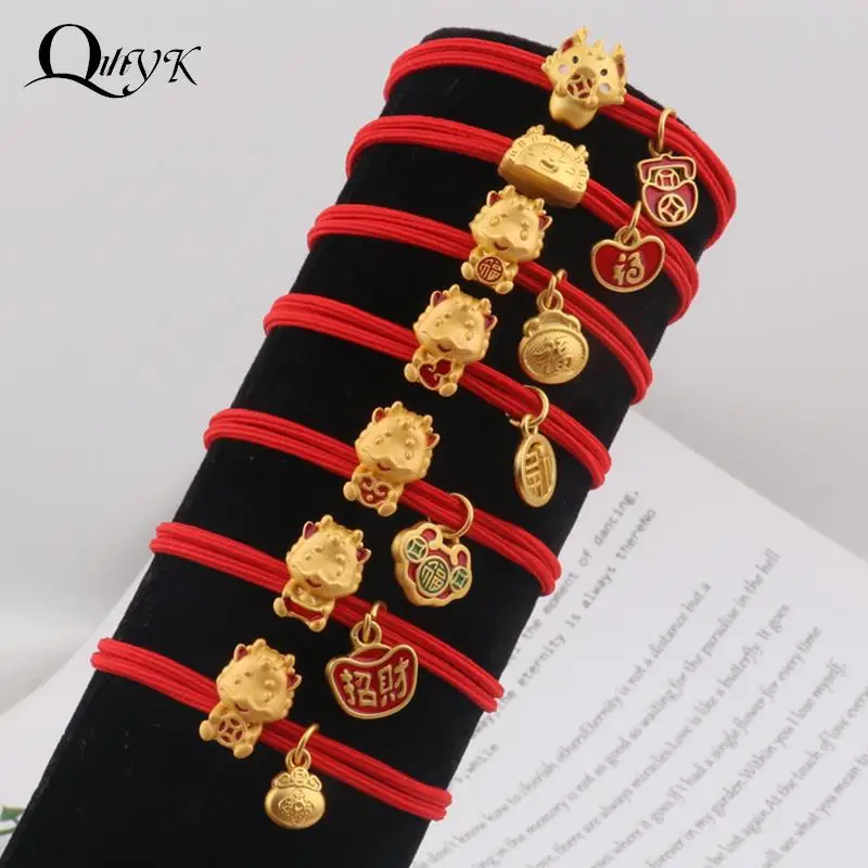 

Fashion Chinese Zodiac Dragon New Year Hair Tie Red Elastic Hair Bands Women Hair Rope Girls Hair Accessories Rubber Band