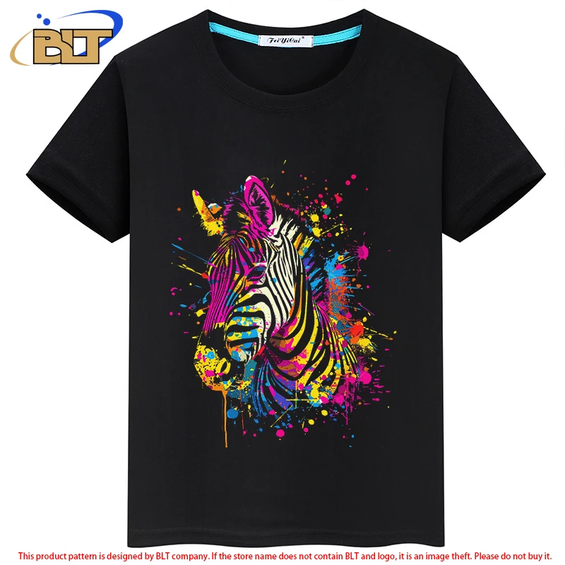 

Zebra printed children's summer short-sleeved casual T-shirt sports tops personalized children's clothing for boys and girls