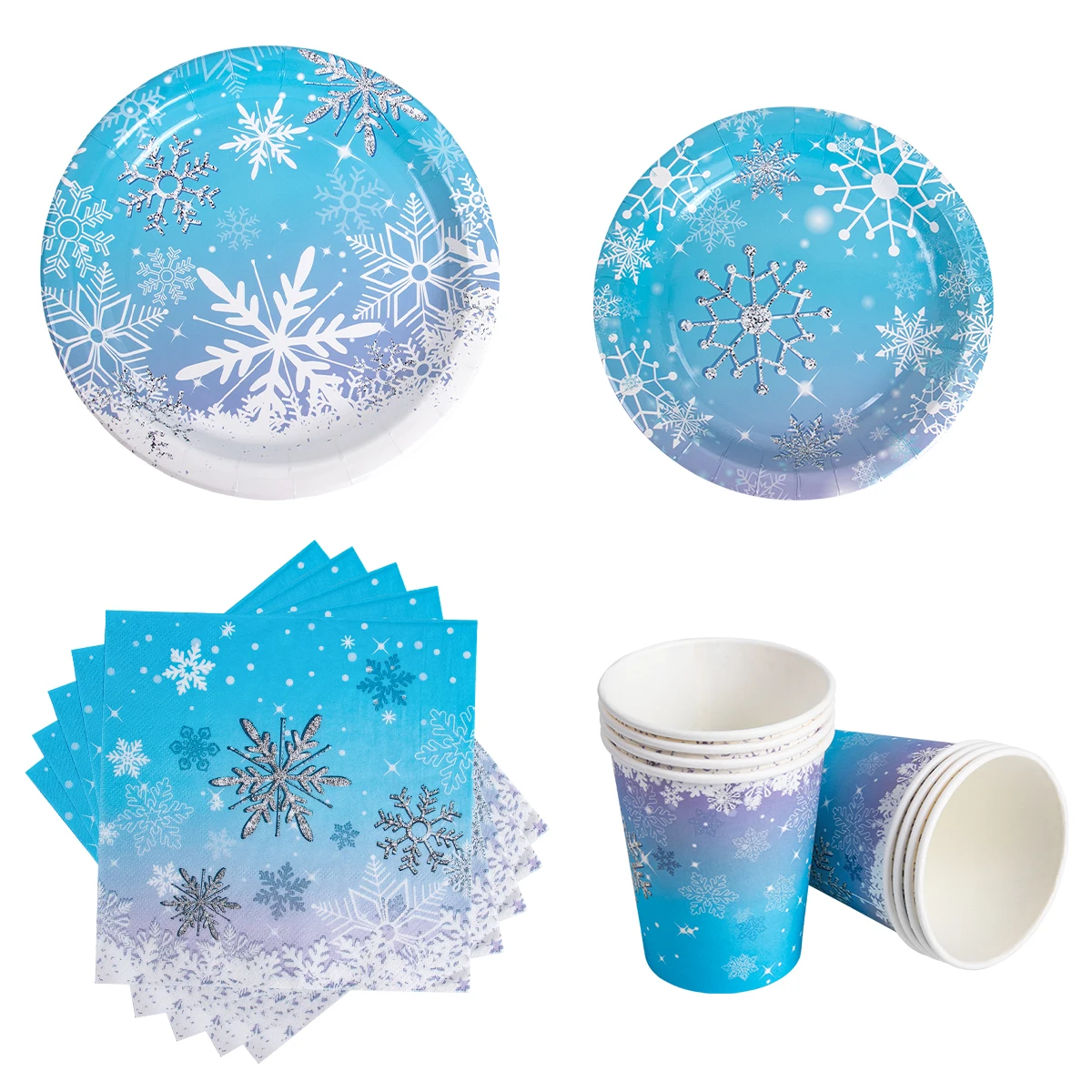 Set Stoviglie Festa Frozen - Per 20 Persone Con Tovaglia, Piatti, Bicchieri E Tovaglioli