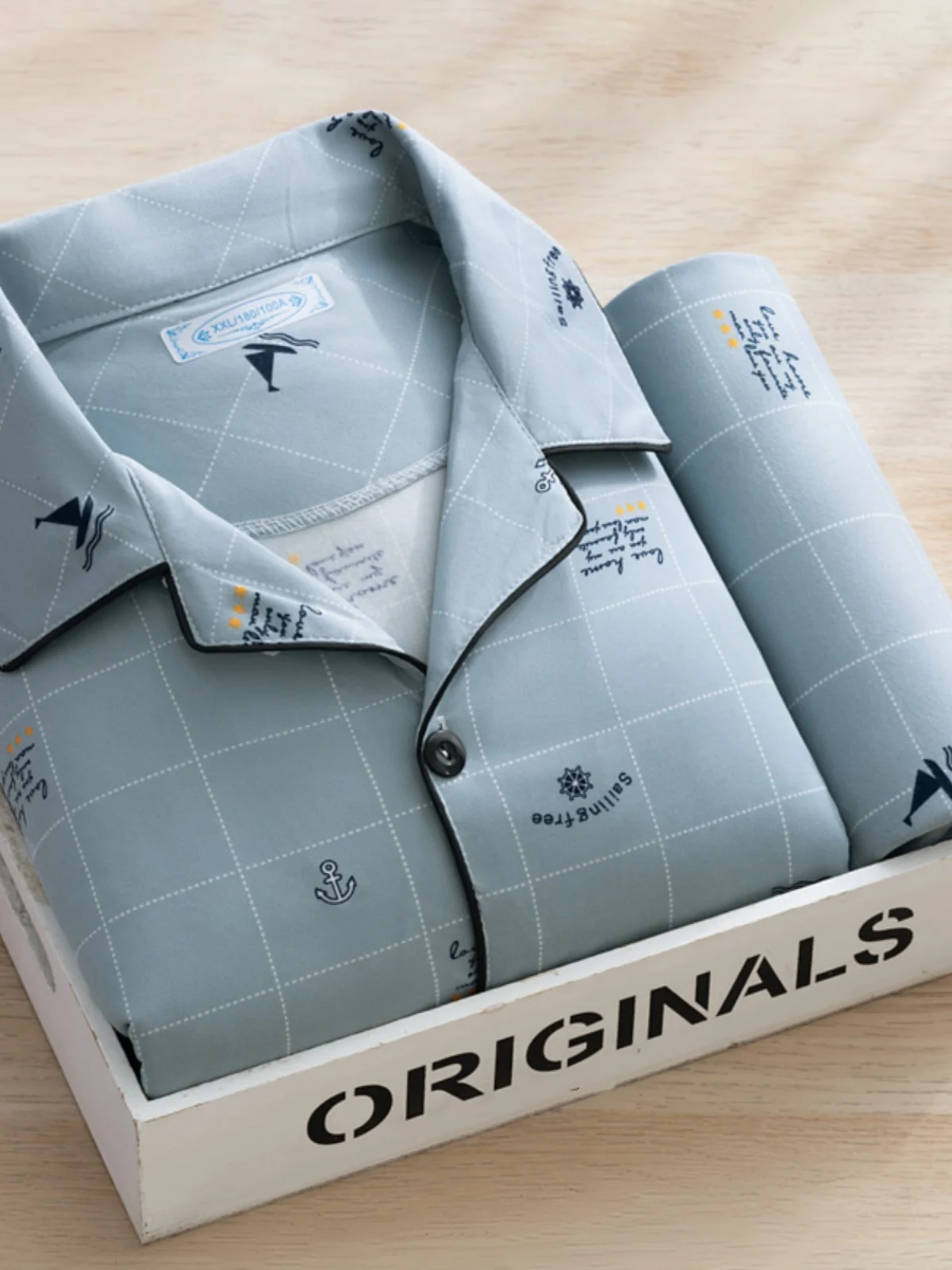 Men's Thin Cotton Pajamas Long Sve Long Pants Two-Piece Set Casual Simple Print Letter Home Wear Spring Autumn Youth Sle