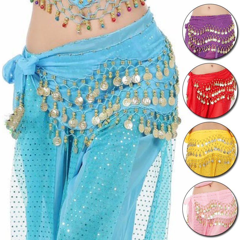 

Women's Belly Dancing Hip Scarf Gold Silver Coins Waist Chain Indian Dance Belt Fashion 3 Rows Skirt Accessories