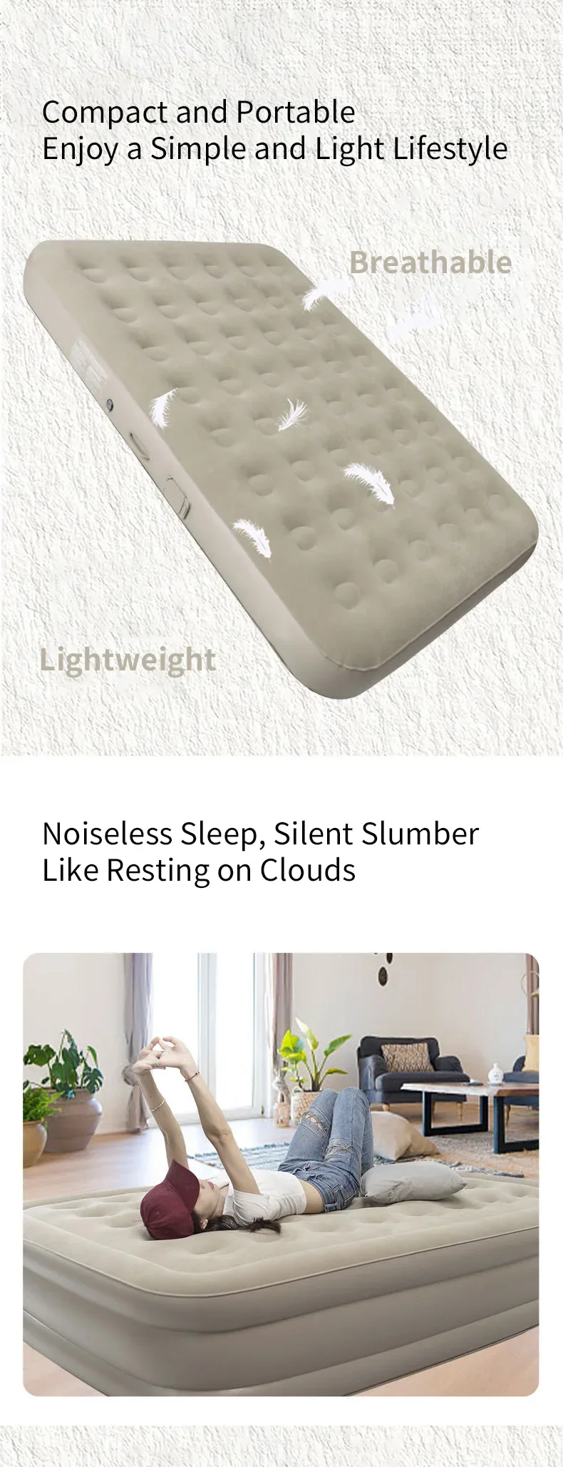 Description Picture 5 of itemInterior Air Mattress Glamping Mats PVC Inflatable Sleeping Mattress Luxury 2 Person Camping Bed Mat Built-in Pump Thicken Mat
