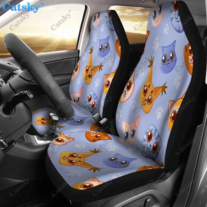 

Cute Cats Cartoon Print Universal Car Seat Covers Fit for Cars Trucks SUV or Van Auto Seat Cover Protector 2 PCS