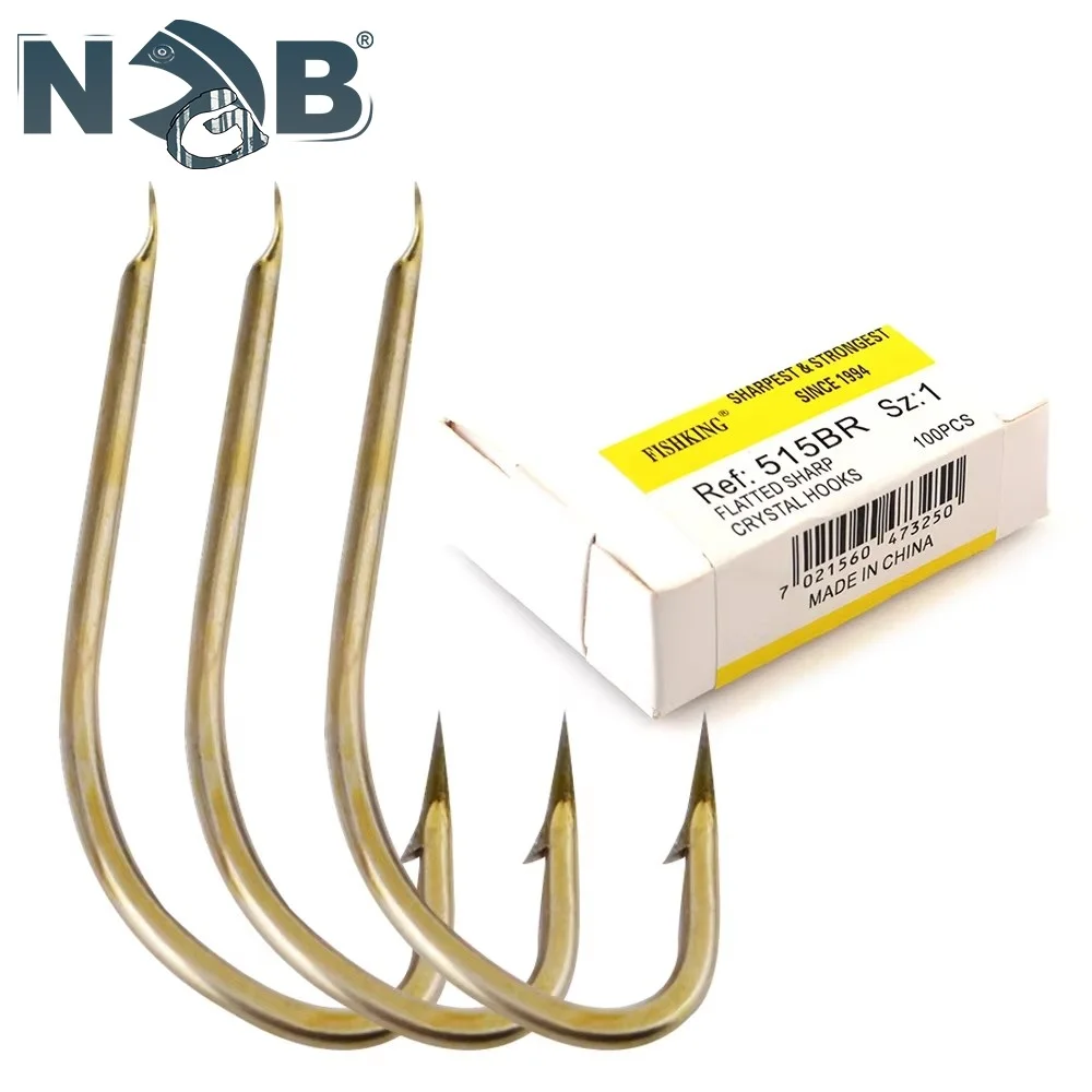NGB 100 Stück High Carbon Steel Flatted Sharp Crystal Hooks 515BR Angelhaken mit Widerhaken, Angelzubehör, Größe 1 # -10 #