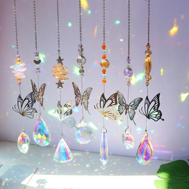 Attrape-soleil en cristal, pendentif papillon, ornement suspendu pour jardin,  arc-en-ciel, prisme, verre, voiture, charme, décoration de maison, 7 pièces  - AliExpress