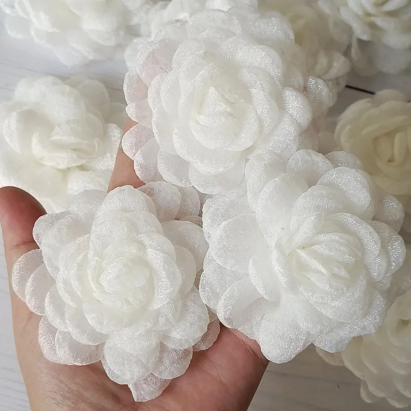 10PCS/Lot Handmade Chiffon Fabric Artificial Flowers For