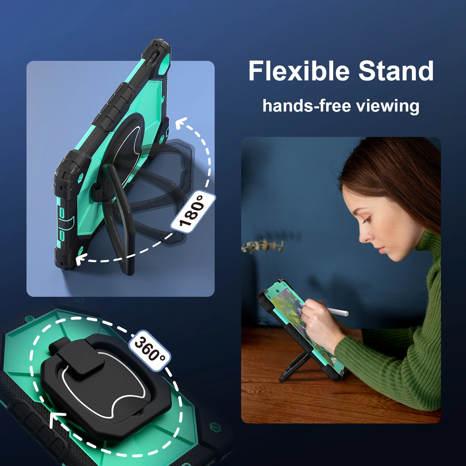 Rugged 360° Rotating Tablet Case with Stand and Shoulder Strap