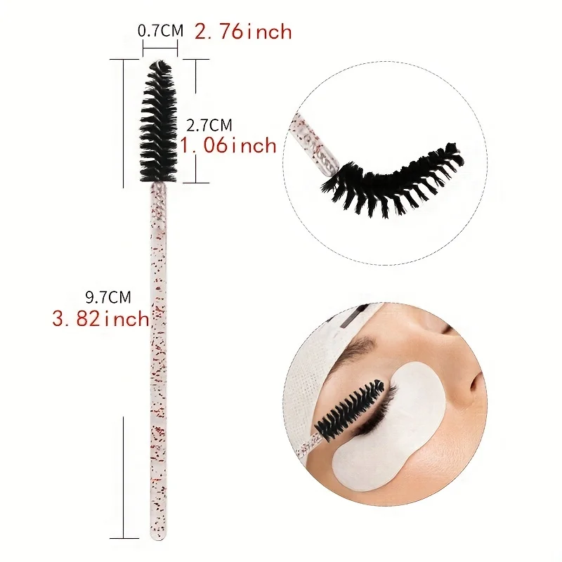 50 disposable crystal rod straight head eyelash brush, solid eyelash curler, spiral makeup tool, small brush, eyebrow comb