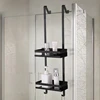 Stainless Steel Shower Room Rack – Hanging Bathroom Shelf, Double Layer Storage Basket, Glass Door Rear Towel Rack Organizer 1