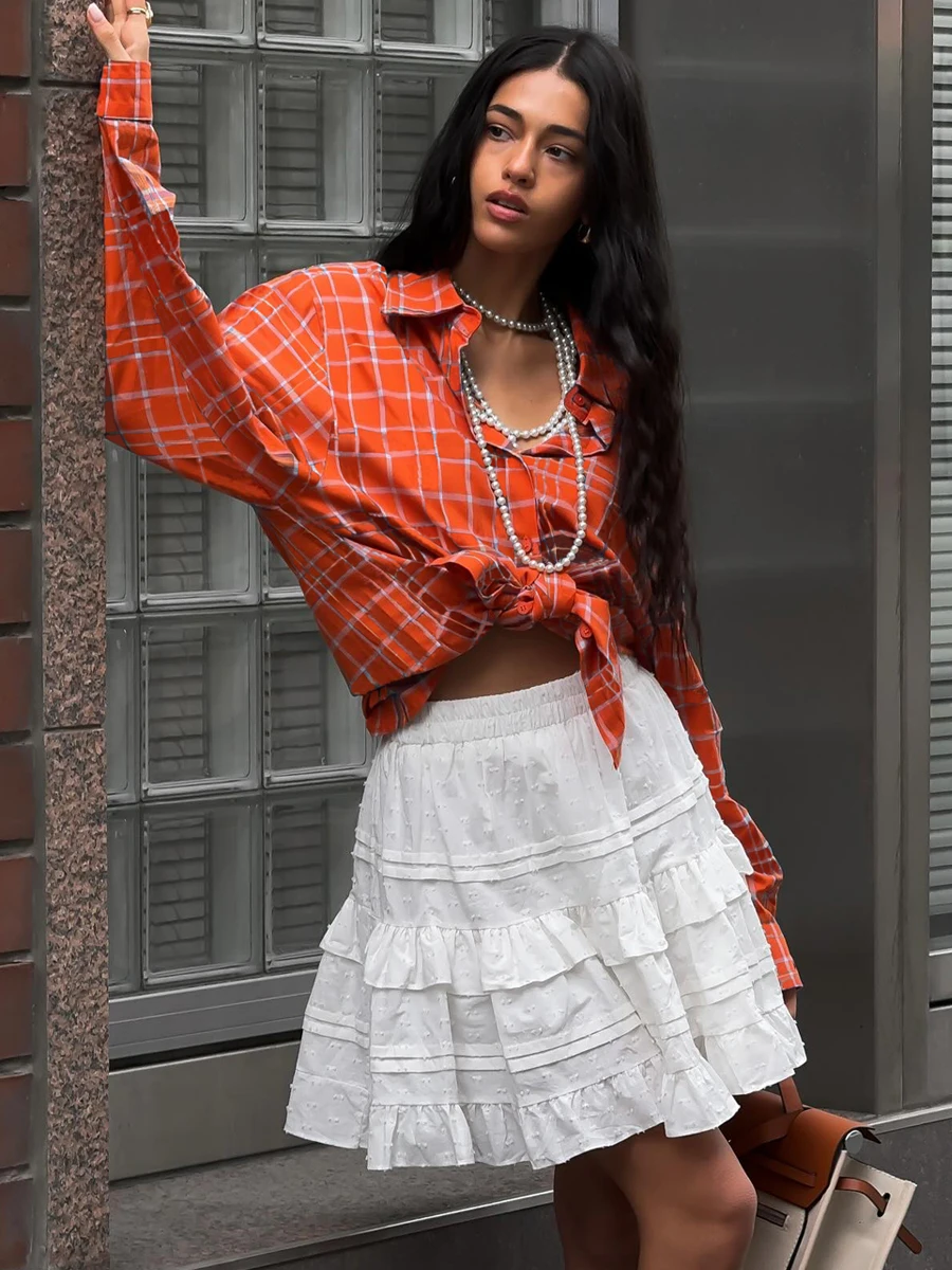 White Ruffle Mini Skirt A-Line High Waist