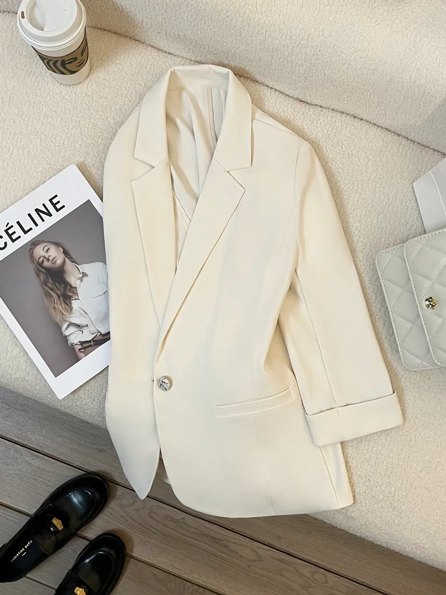

Autumn and winter women's casual solid color single button pocket decorative jacket