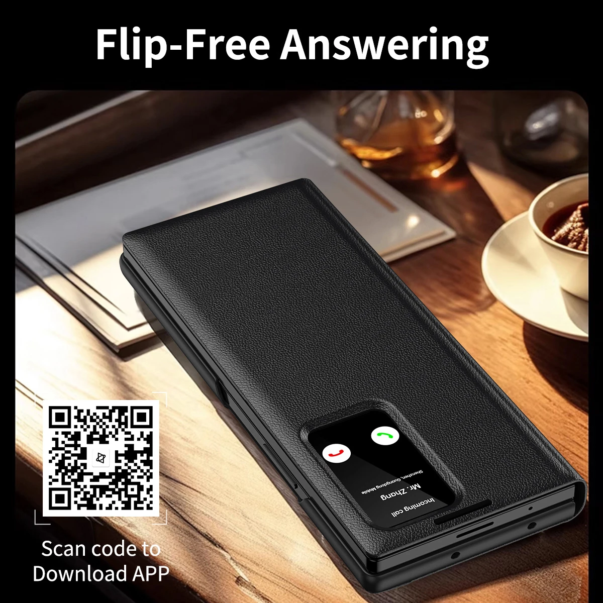 Deluxe Smart Leather Tri-Fold Case with Touch Window & Free-Flip Stand
