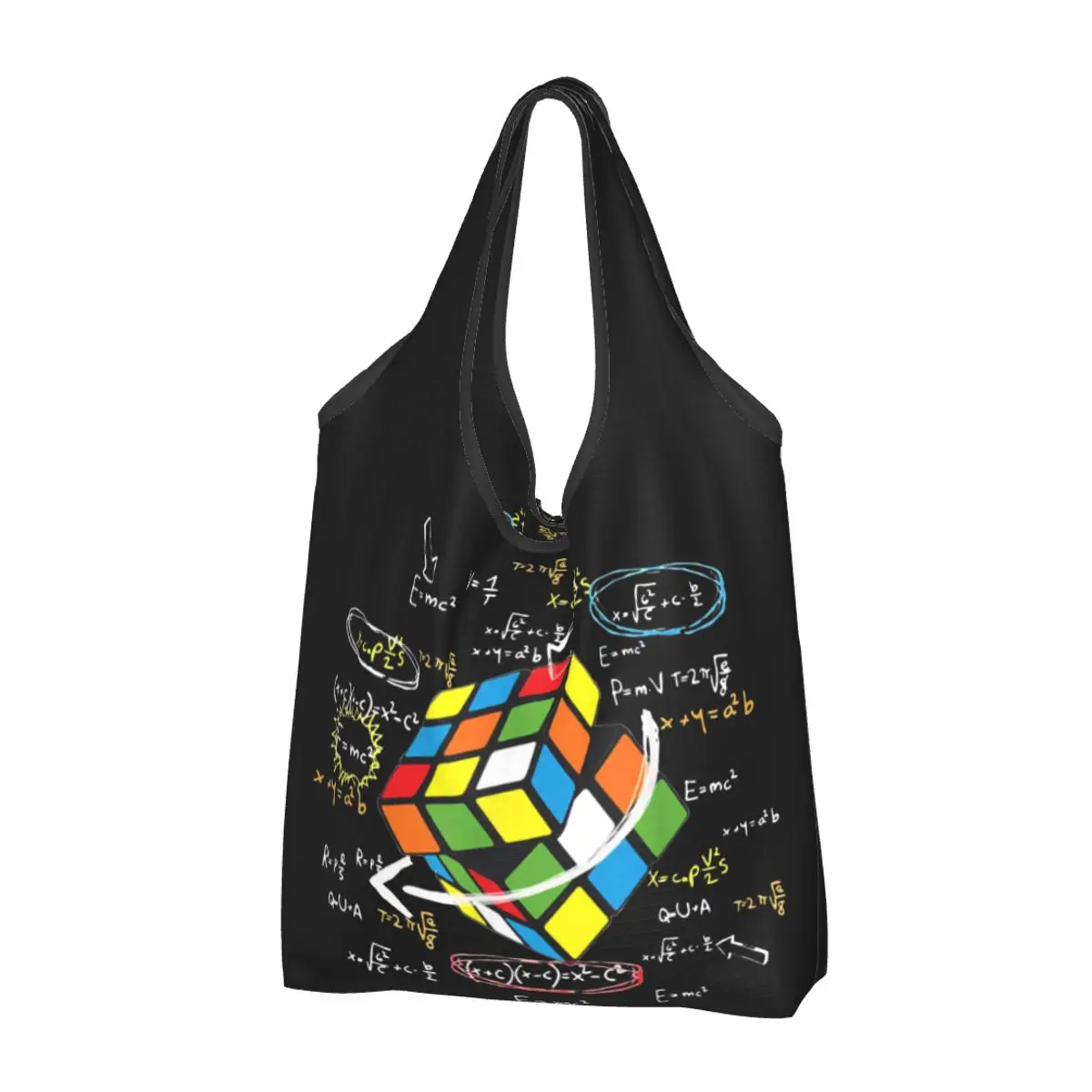 

Сумки для покупок с математическим рисунком кубика Рубика, складные экологически чистые мешки для продуктов, сумки большой емкости с переработкой математики для влюбленных, моющаяся сумочка