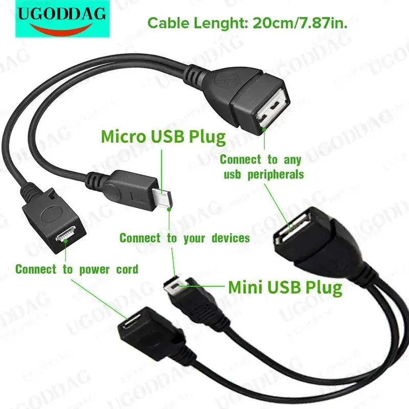 미니 마이크로 USB OTG 어댑터 호스트 전원 Y 분배기 USB 마이크로 5 핀 남성 여성 케이블 화재 스틱 안드로이드 전화 액세서리