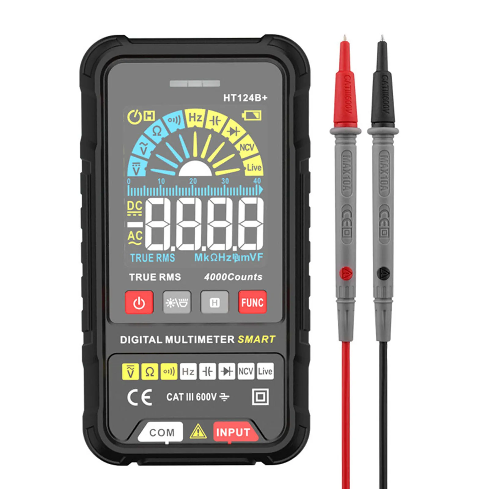 

HT124B Smart Digital Multimeter Capacitor Tester VA Color Display Ohm Hz Meter True RMS AC DC Voltage Capacitance Multitester