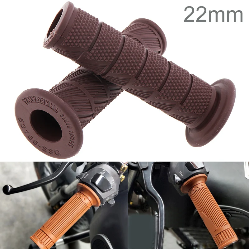 

1 Pair Motorcycle Retro Twill Brown Rubber Handlebar Set Vintage Motorbike Handlebar Thruster Handle Bar End Grip for Motorcycle
