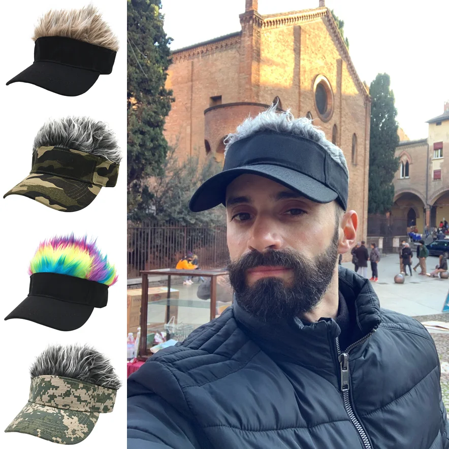 WOWOWO Cappello da Baseball Unisex Adulto Cappellino con Visiera Parasole con Capelli Finti a Spillo Stampa Mimetica Regolabile Verde Scuro + Grigio