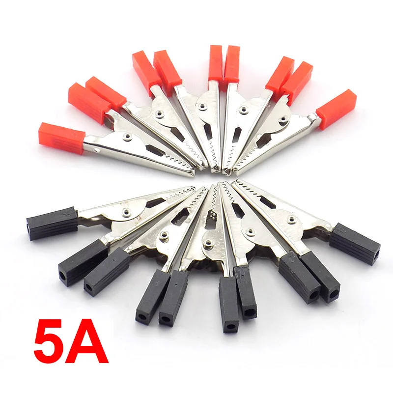 10Pcs 50mm Alligator Clips Battery Clip Crocodile Car Caravan 5A Battery Test Lead Clips Electrical Tool Red Black color