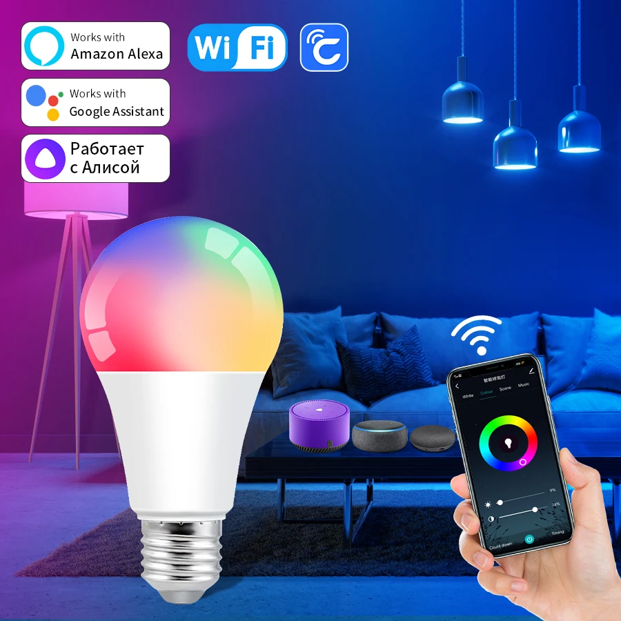 Smart Led Light Bulbs Smart Led Lights AC85-265V 12W 15W 18W E27 Smart WiFi LED Bulb Dimmable RGBCW Lamp Alexa Google Assitant Alice Voice Control CozyLife APP