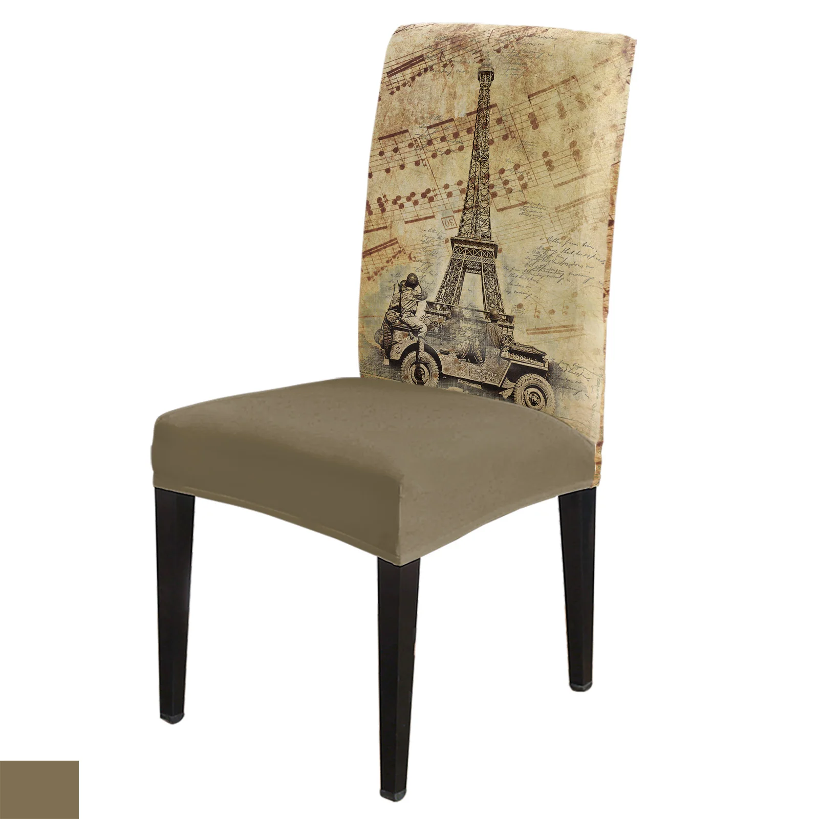 

Retro Paris Tower Musical Notes Dining Chair Cover 4/6/8PCS Spandex Elastic Chair Slipcover Case for Wedding Home Dining Room