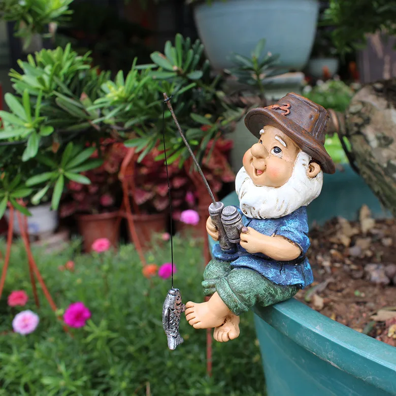 Statue de naine de pêche de jardin en résine, décoration créative de pelouse, paysage, accessoires de jardin