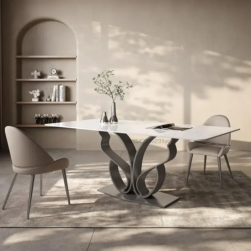 

Multifunctional Furniture Italian Minimalist Bright Slate Dining Table Light Luxury Villa Restaurant Modern Designer Gray Table