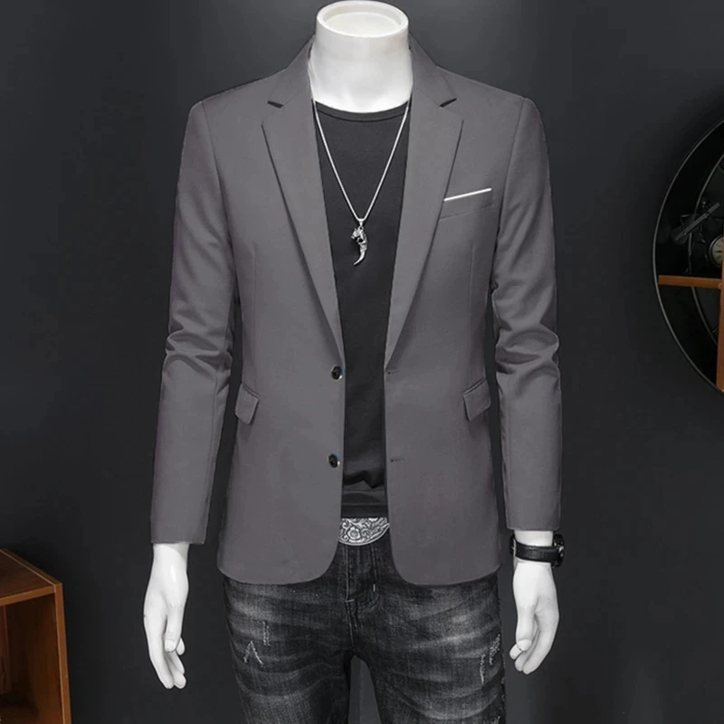 Men Suit Black Slim Fit Blazer Hombre Stretch Fabric Double Slit Jacket Male One Button Business Casual Prom Korean Dress Coat for mens blazer