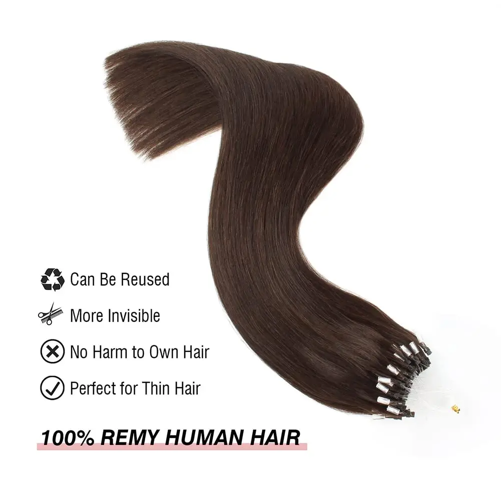 Dark Brown Hair #4 Color Micro Loop Hair Extensions 100% Real Human 16-26 Inch 50g Straight Extension Human for Women