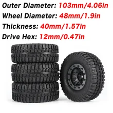 

4pcs 1.9inch wheel Beadlock rim 103mm tires Metal Rim Rubber Tyre Tires AUSTAR 3020 for CC01 RC4WD D90 1/10 RC Crawler Car Model