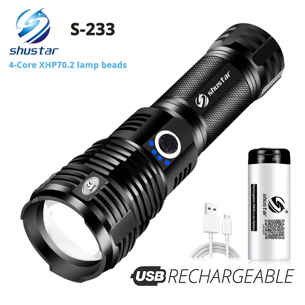 Torcia A LED Quad Core Con XHP70 2 Torcia Tattica Perlina Lampada 