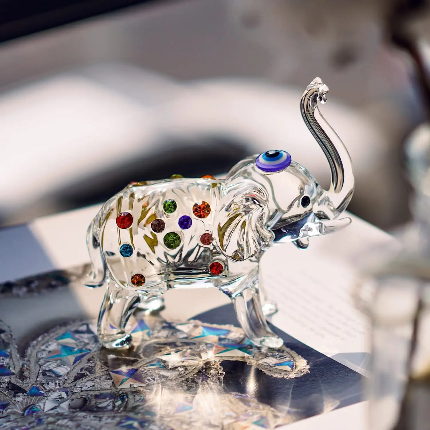 H&D Crystal Elephant Figurines with Trunk Up Crystals Bejeweled