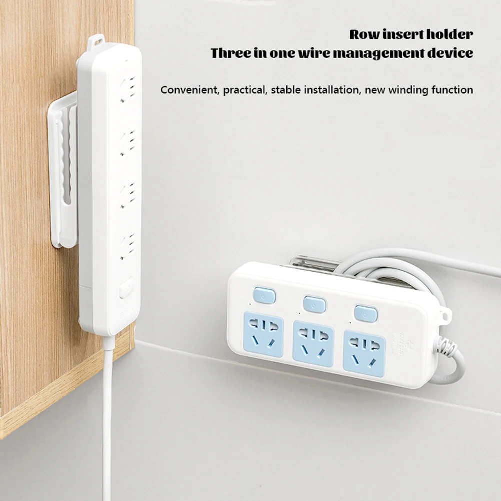 4 Pack Self Adhesive Power Strip Holder Fixator Wall Mount Plug-in Socket Fixer Bracket Stand with 16 Pcs Cable Organizer Clips Clear for Remote Control Router Desk Computer Kitchen Home and Office