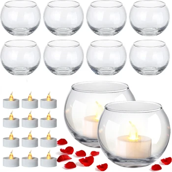 6/12Pcs Clear Glass Tealight Candle Holder with Candle for Wedding Home Decor Halloween Thanksgiving Gift Home Decoration