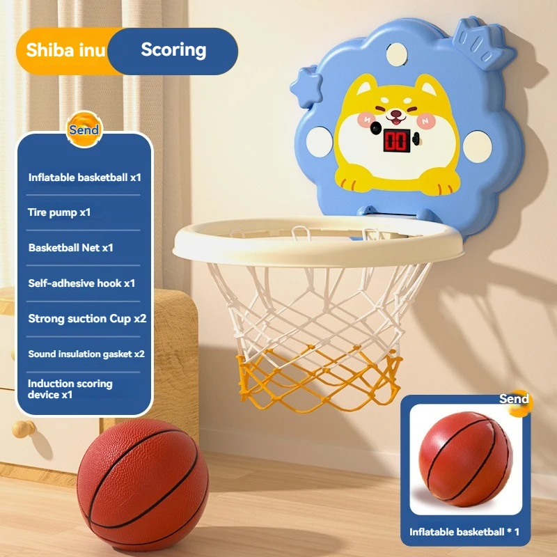 Hanging Children Basketball Hoop with Ball Pump Outdoor Indoor Sports Goal Play Game Suction Cup Adhesive Wall Stand Boys Gifts