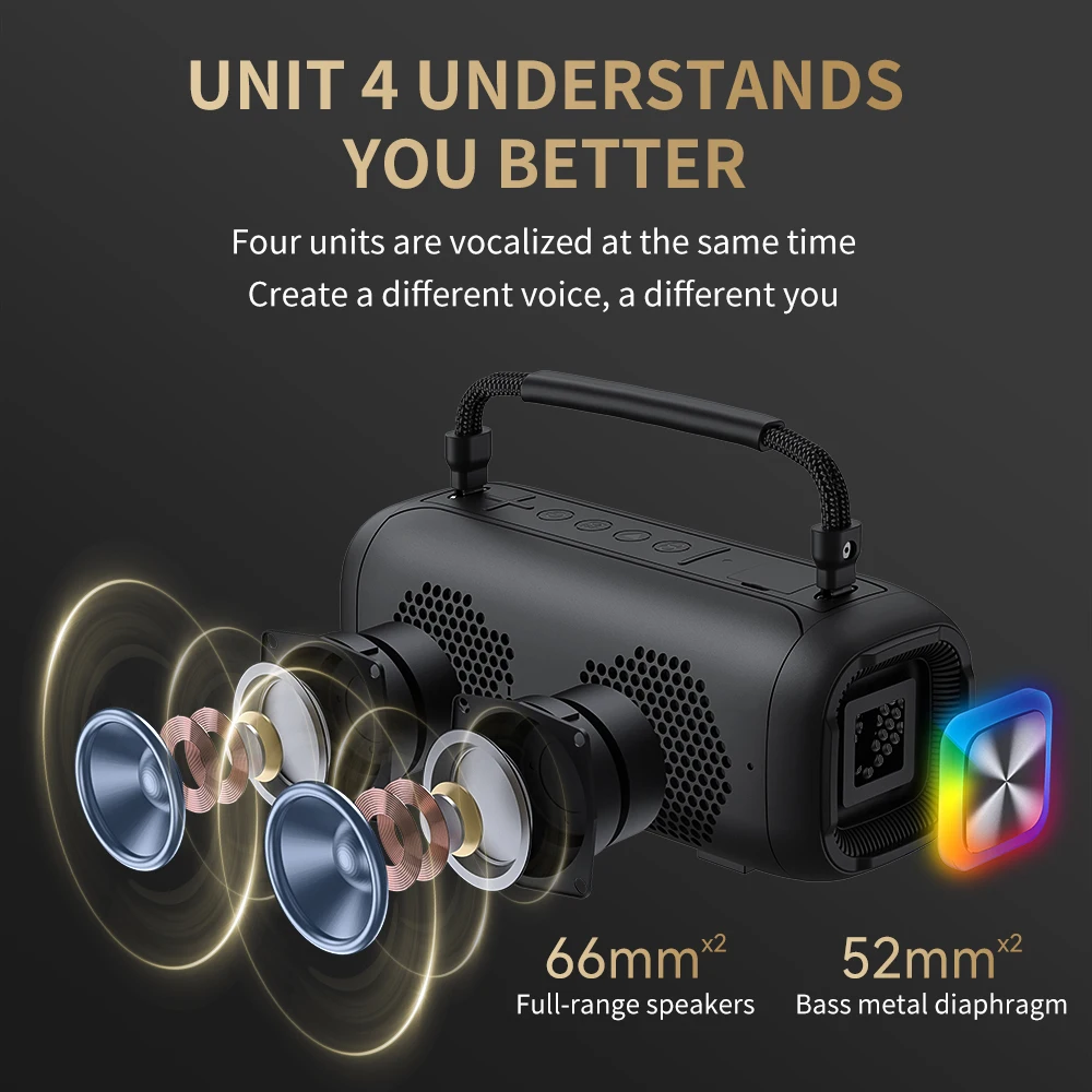 Cyboris T12A 80W Speaker Portable BT5.3 Speakers Subwoofer HIFI Sound Quality 8800mAh TWS Soundbox IPX7 for Outdoor,Travel,Home