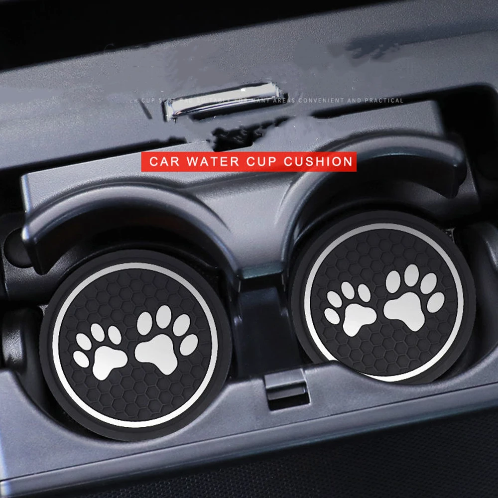 2Pcs Car Coaster Pads Non-slip Water Cup Pad Cat paw footprint Rubber Mat for Bottle Holder