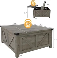 Farmhouse Lift Top Coffee Table with Storage, Central Table w/Large Hidden Space, for Living Room, Bedroom, Home Office 2