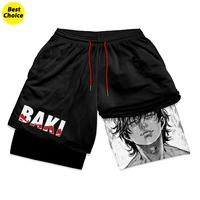 Anime Baki Hanma Gym Workout Shorts for Men Athletic Quick Dry 2 in 1 Compression Shorts Cosplay Costume 1