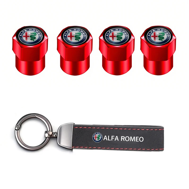 Sleek Car Tire Valve Caps and Keychain Set