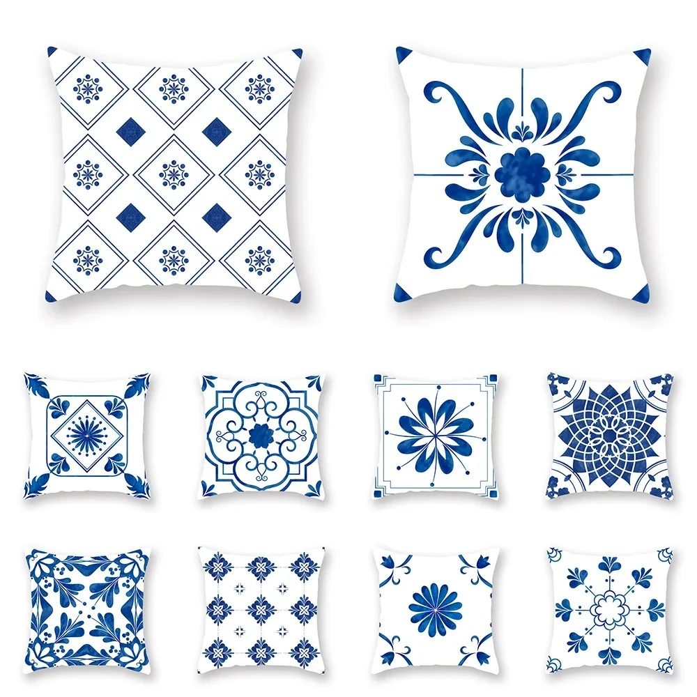 

Сине-белая фарфоровая наволочка с рисунком, роскошная женская наволочка для дивана в гостиной