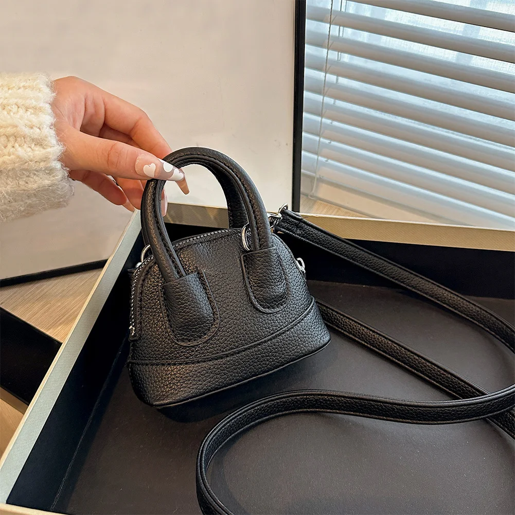 Shoulder Bag for Women Mini Shell Mini Coin Purse PU Leather with Zipper Top Handle Bag Solid Color Clutch Purse for Work Travel