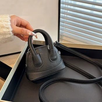 Shoulder Bag for Women Mini Shell Mini Coin Purse PU Leather with Zipper Top Handle Bag Solid Color Clutch Purse for Work Travel