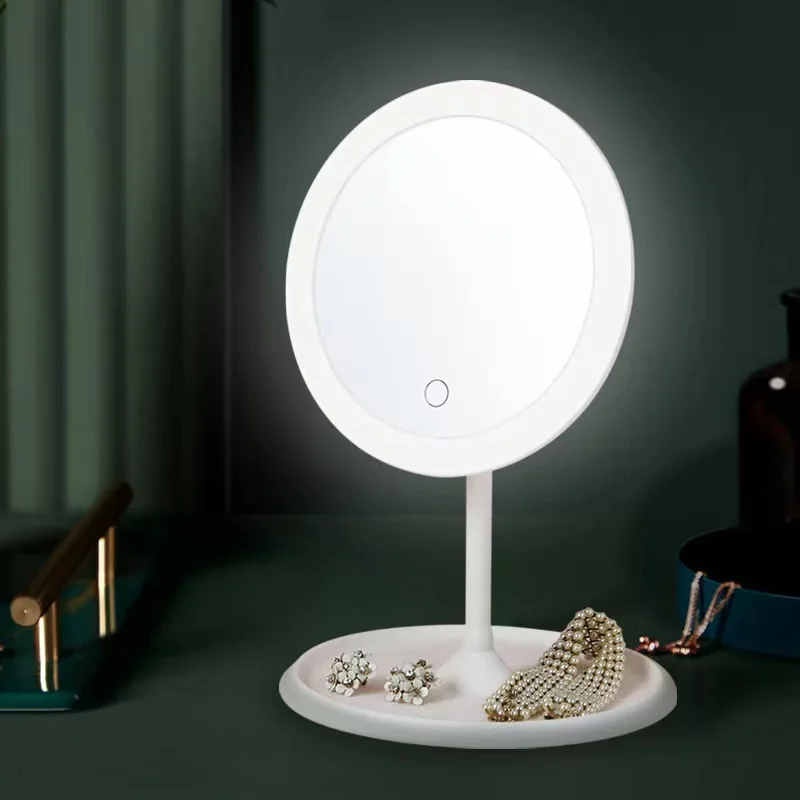 Miroir de maquillage rotatif à LED avec lampe de rangement, avec variateur réglable, USB