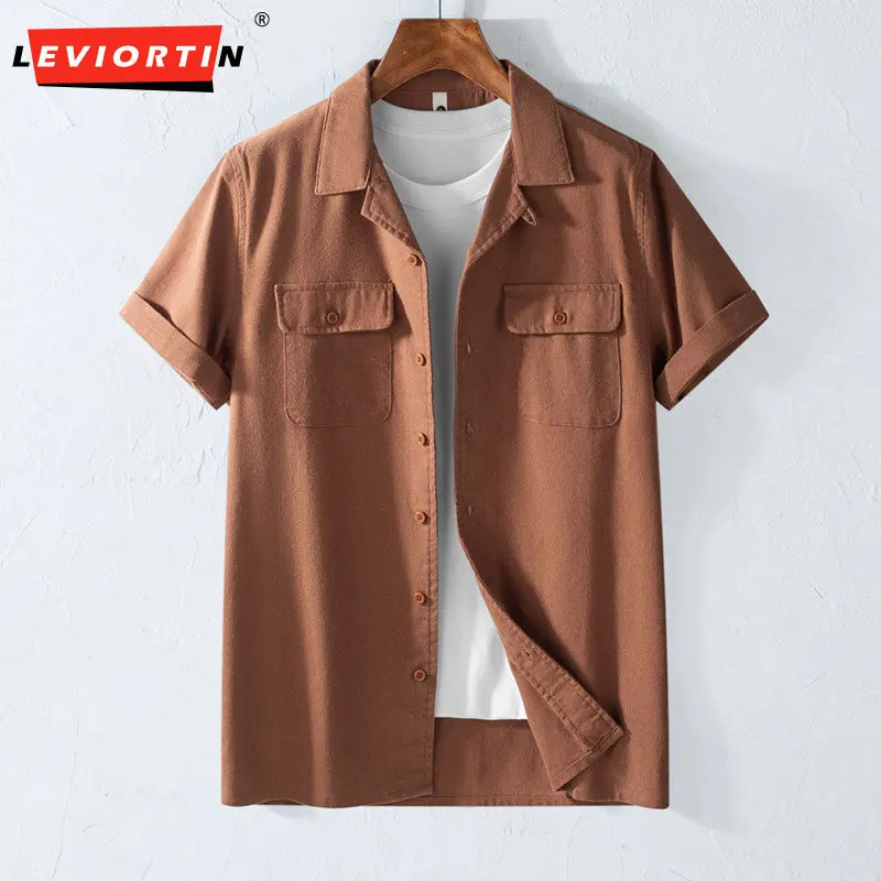 Men's summer artistic youth versatile loose and simple Japanese style small fresh basic casual retro collar short sleeved shirt