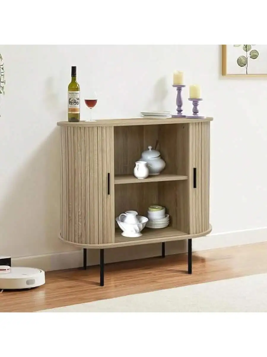 Fluted Buffet Sideboard Cabinet with Sliding Tambour DoorsAccent Oval Curved Storage Cabinet 31.5" Small Mid Century Mod 3