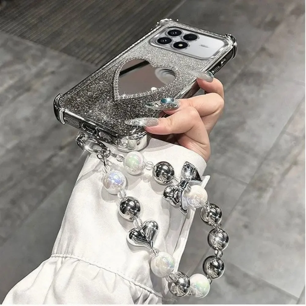 Love Mirror Anti-Drop Protective Shell with Sparkling Powder and Bracelet