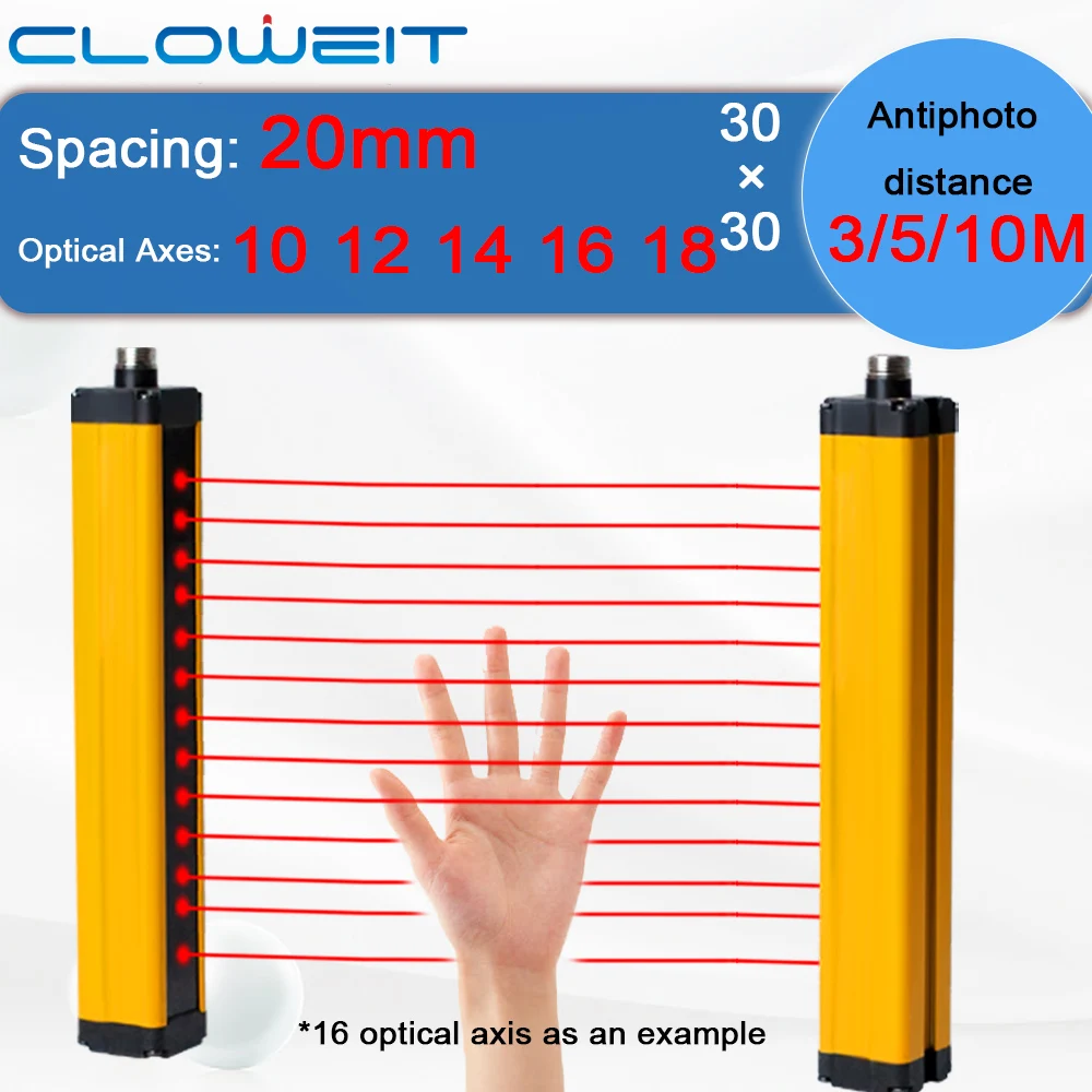 Cloweit Aps30 10m 1018 Vigas 20 mm Interruptor Sensor Cortina Luz Segurança Grating Equipamento de Automação do Dispositivo de Segurança 24v