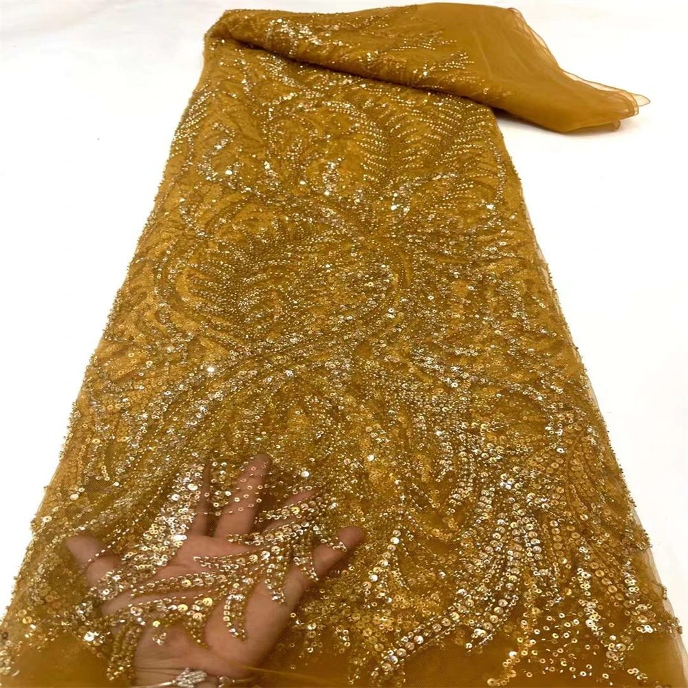 

African Beaded Lace Fabric Luxury Nigerian Mesh Lace Fabrics 2023 French Net Lace Fabric For Wedding Sewing XC-300