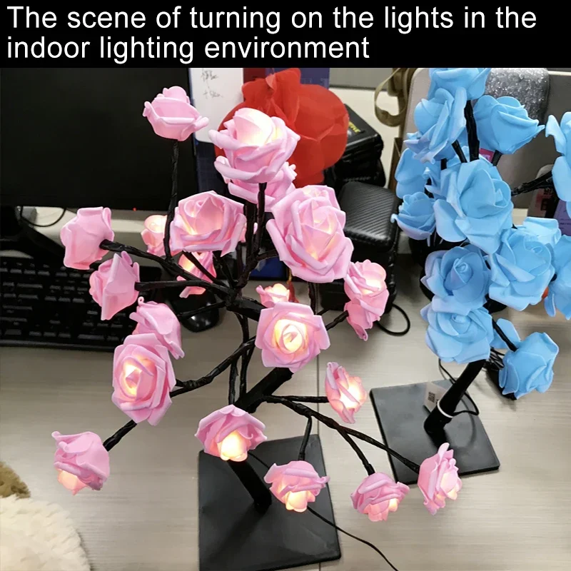 LED Table Lamp Rose Flower Tree USB Night Lights Home Decoration LED Table Lights Parties Xmas Christmas Wedding Bedroom Decor 5