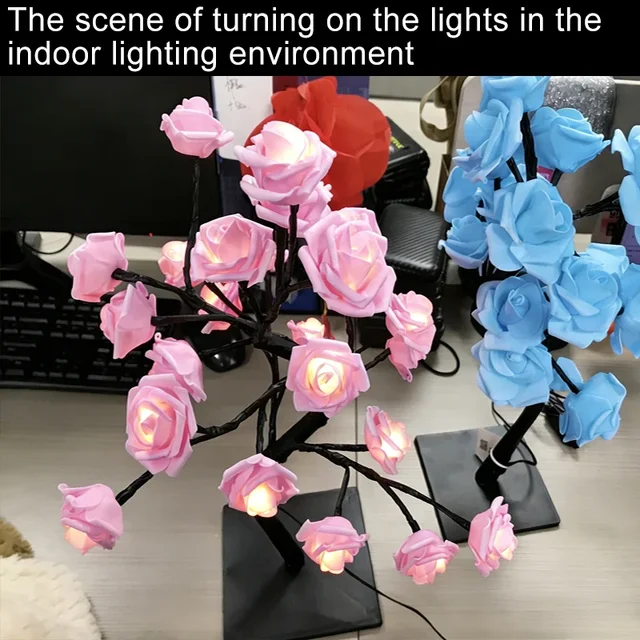 LED Table Lamp Rose Flower Tree USB Night Lights Home Decoration LED Table Lights Parties Xmas Christmas Wedding Bedroom Decor 5